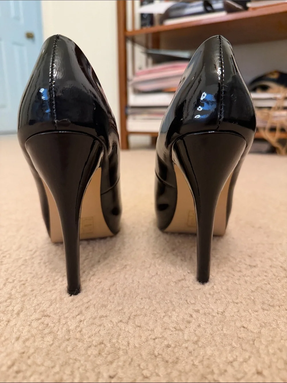 Dolce Vita Black Patent Platform Pumps with Gold Bow